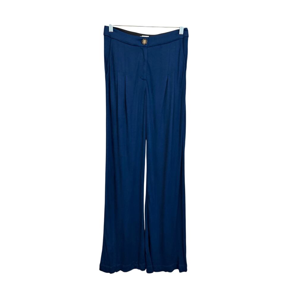 NAADAM Wide Leg Pleated Trouser Pants S Blue Career Office Workwear Quiet Luxury